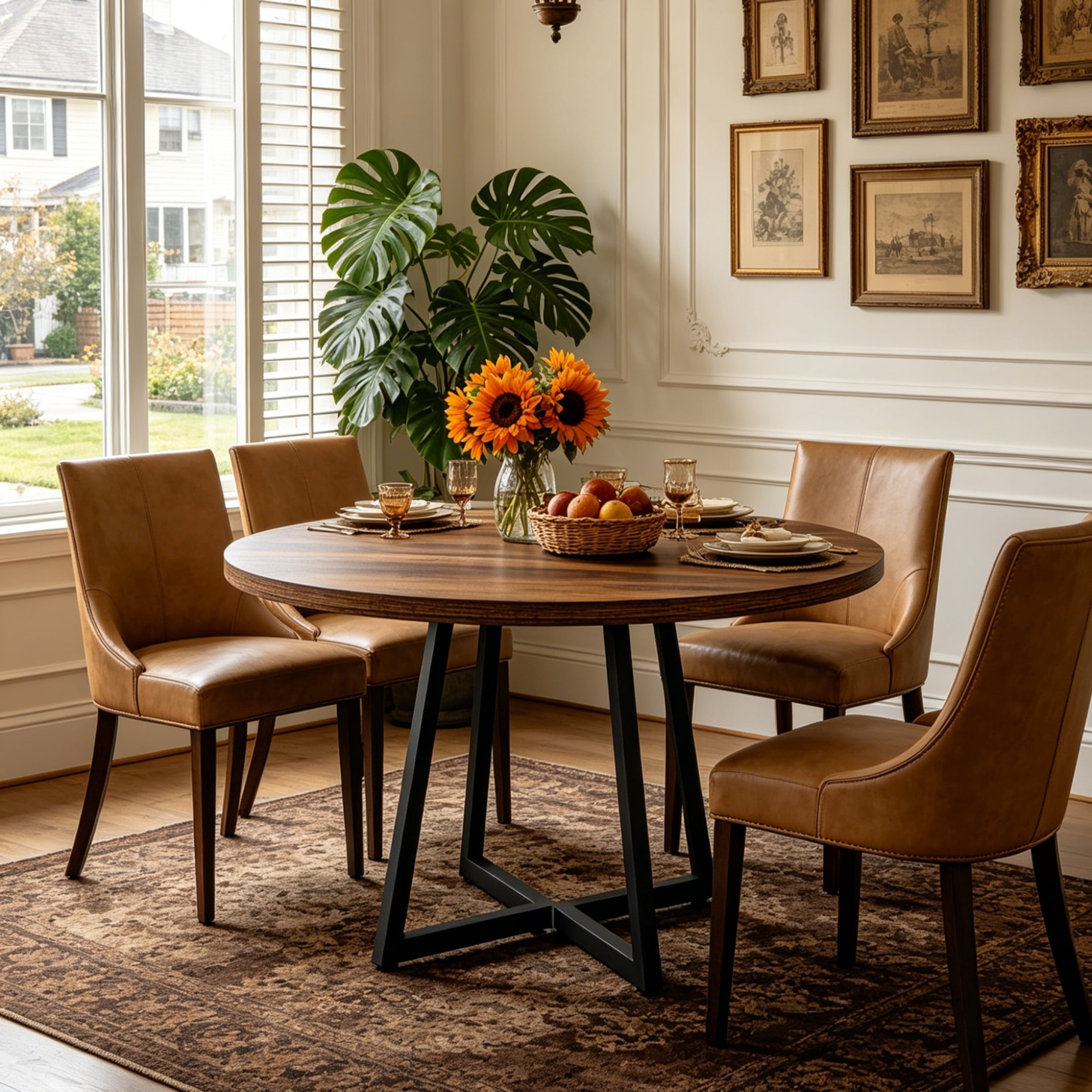 Fnova Round Dining Table for 4 People, Modern Kitchen Table with Sturdy Metal Frame, Small Space Circular Dinner Table for Living Room, Apartment, and Breakfast Nook,WM010201C_BNB_US