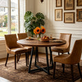 Fnova Round Dining Table for 4 People, Modern Kitchen Table with Sturdy Metal Frame, Small Space Circular Dinner Table for Living Room, Apartment, and Breakfast Nook,Brown and Black