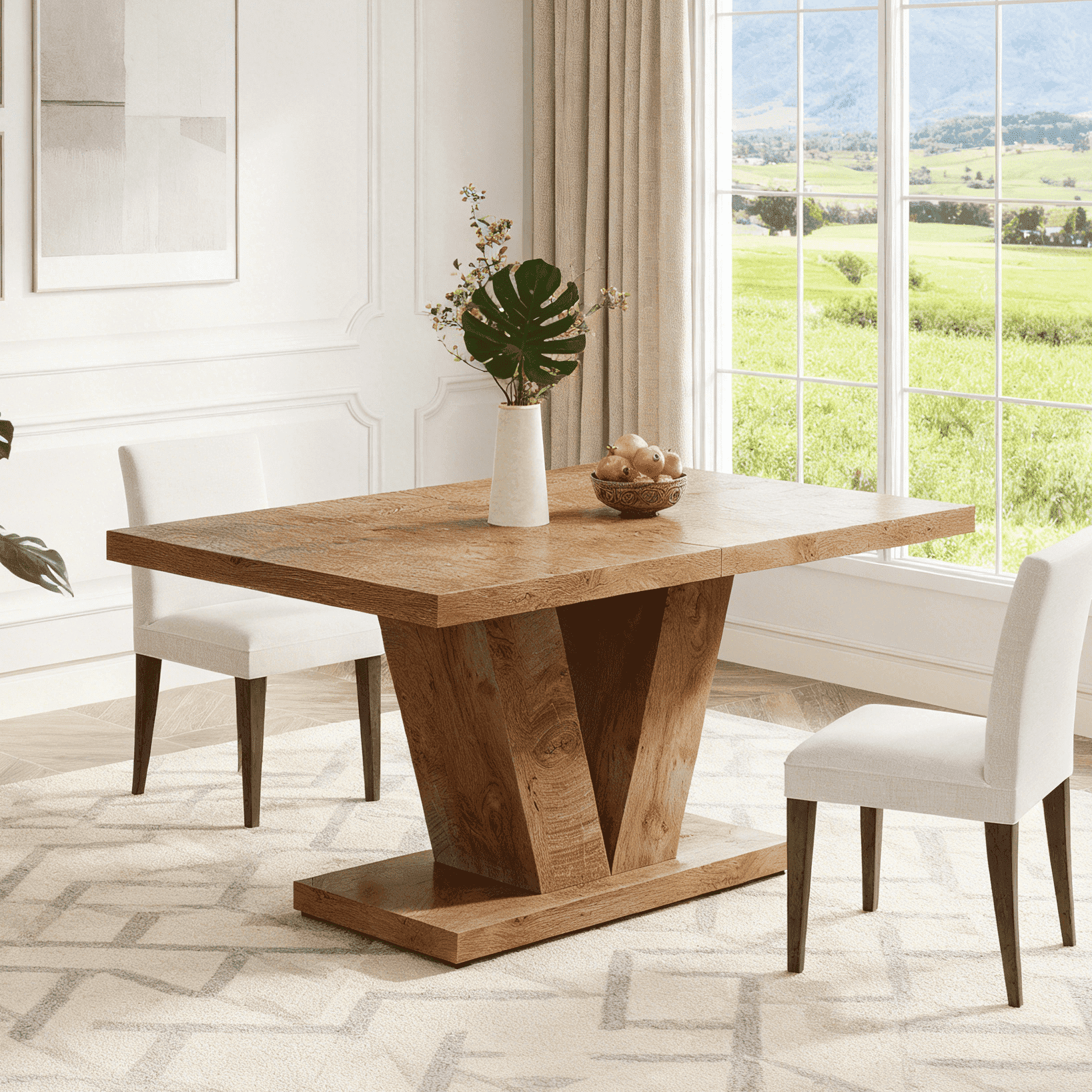 Fnova 47.24" Rectangular Farmhouse Dining Table, Wood Coffee Table for 4 People, Modern Kitchen Table for Dining Room, Light Brown (Chairs Not Included),Light Brown