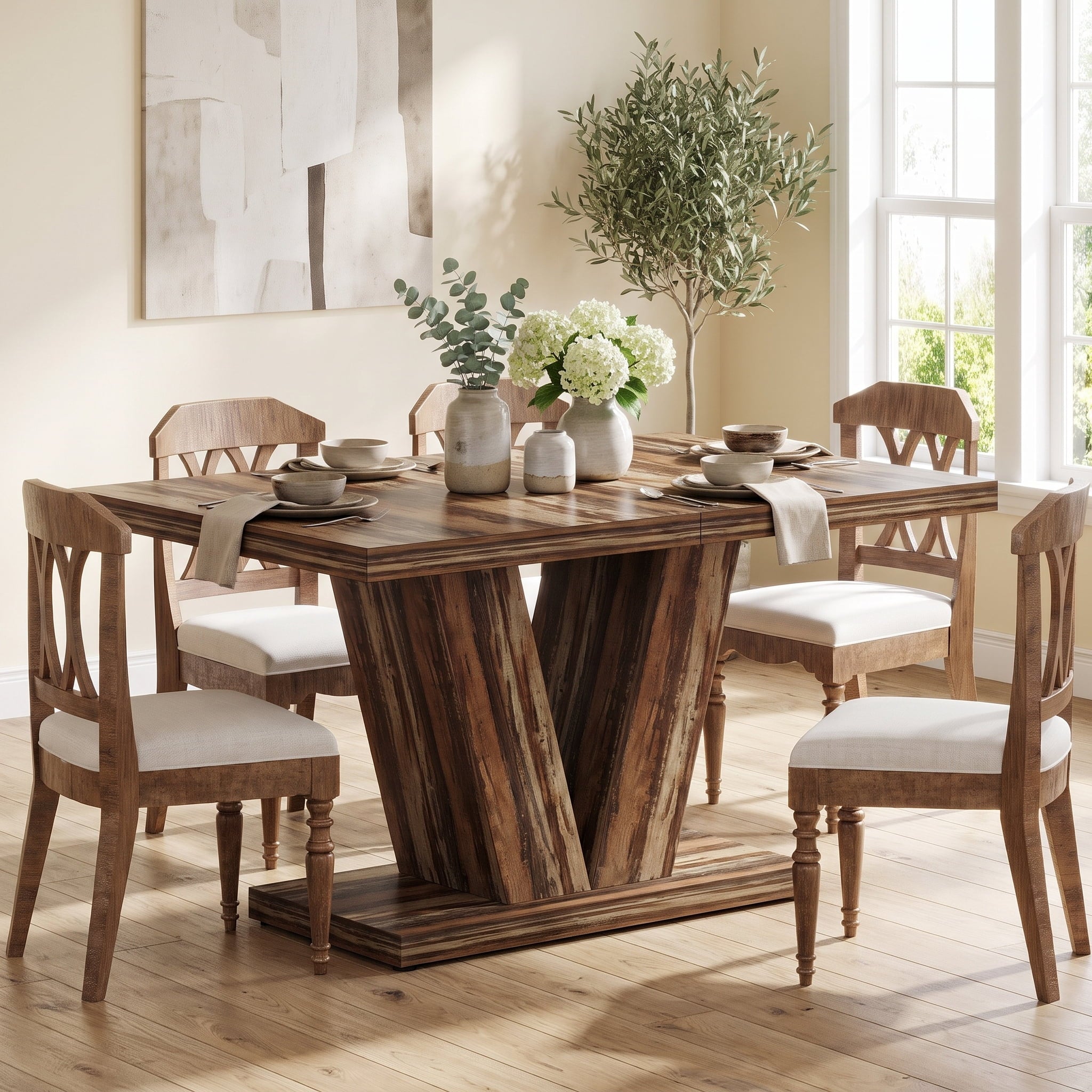 Fnova 47.24-Inch Rectangular Farmhouse Dining Table, Wood Coffee Table for 4 People, Modern Kitchen Table for Dining Room, Dark Brown (Chairs Not Included),WM010229C_DBN_Tables