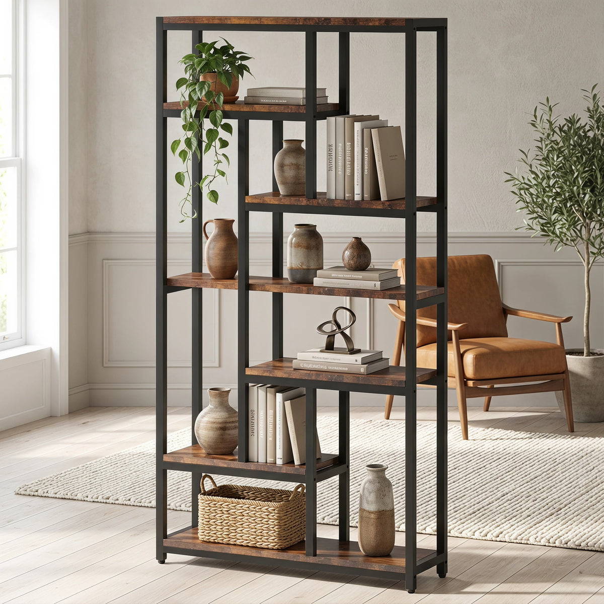 Fnova 79-Inch Extra Tall Storage Shelf Unit, 10-Tier Industrial Bookshelf Bookcase Display Organizer with Anti-Tip for Living Room Bedroom Home Office,WM010525_BNB_US