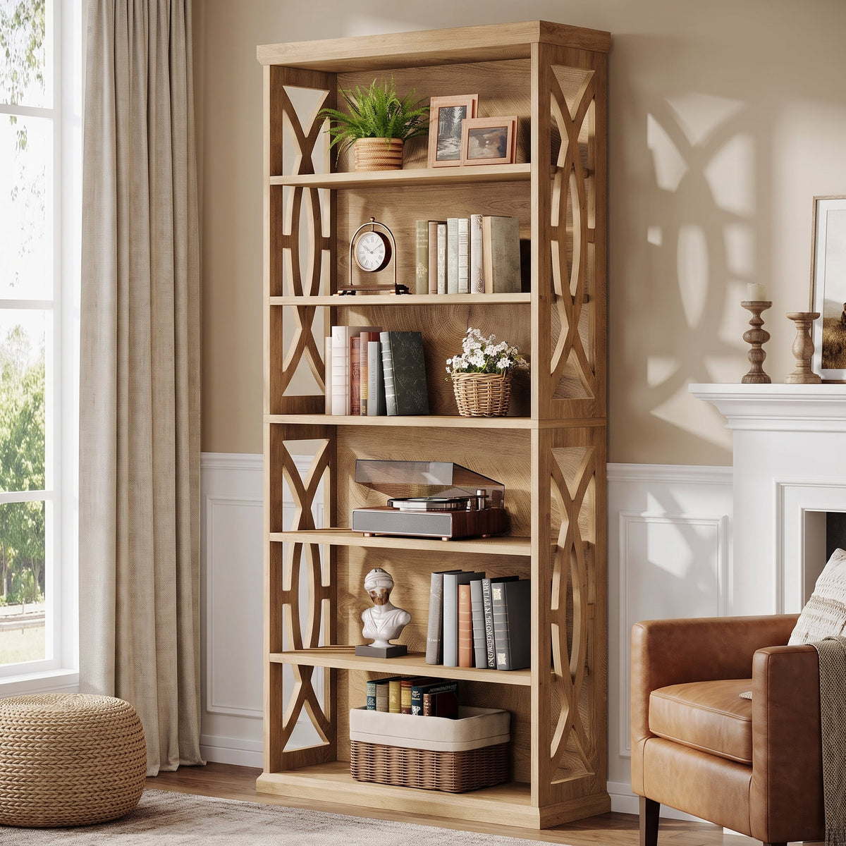 Fnova 71-Inch 6-Tier Tall Storage Shelf Unit, Large Capacity Open Bookcase Display Shelving for Living Room Bedroom Home Office Entryway,WM010560_LBN_US