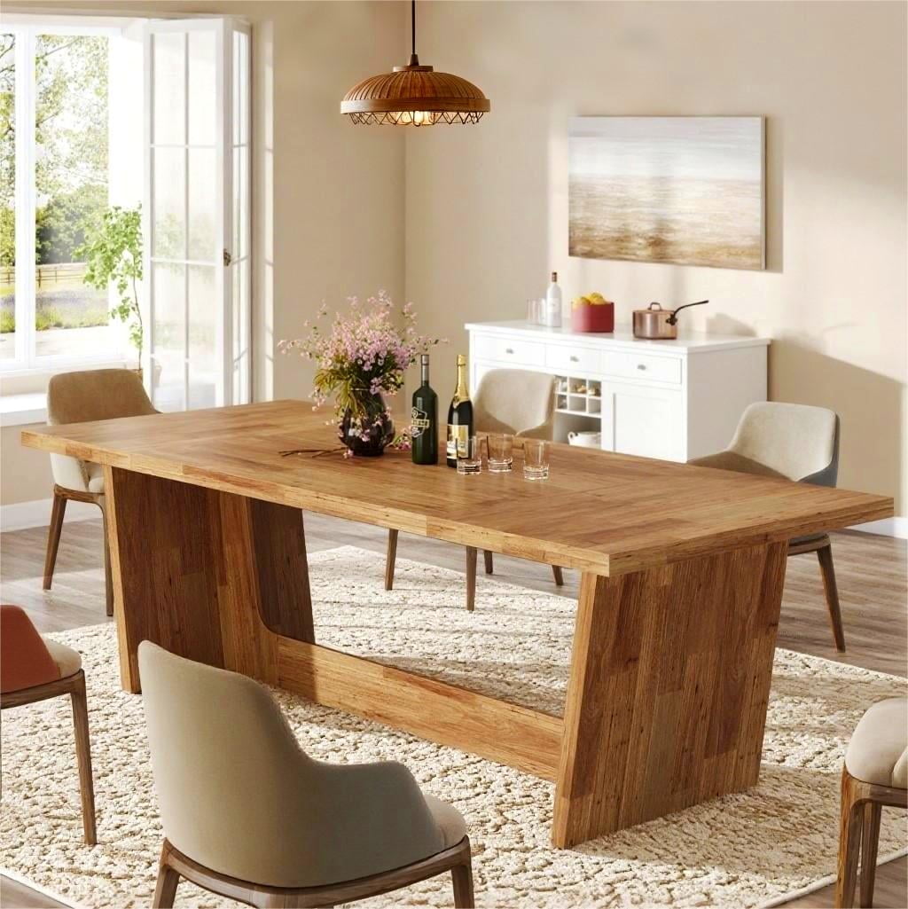 Fnova 70.87" Rectangular Dining Table for 4-6 People, Farmhouse Wood Kitchen Table with Sturdy Legs, Easy to Assemble,Brown