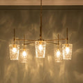 Fnova 5-Light Adjustable Pendant Chandelier with Water Ripple Glass Shade, UL Certified Hanging Light Fixture for Kitchen Island Dining Room,WM011130_G_US