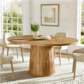 Fnova 55" Oval Dining Table for 6 People, Farmhouse Wood Kitchen Table with Round Shaped Base, Easy to Assemble,Light Brown