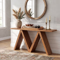 Fnova 63 Inch Solid Wood Console Table with M-Shaped Base, Farmhouse Entryway Table, Hallway Sofa Table for Living Room, Foyer, Home Office,WM010962_BN_US