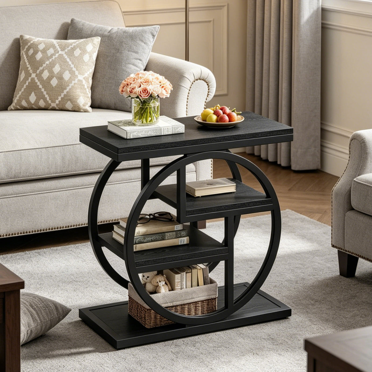 Fnova 4-Tier End Table, Modern Side Table with Metal Frame, Small Accent Table Nightstand with Open Shelves, Easy Assembly, for Living Room, Bedroom, Entryway, Small Space,WM010136_B_US