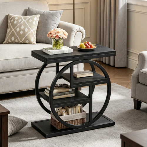 Fnova 4-Tier End Table, Modern Side Table with Metal Frame, Small Accent Table Nightstand with Open Shelves, Easy Assembly, for Living Room, Bedroom, Entryway, Small Space,WM010136_B_US