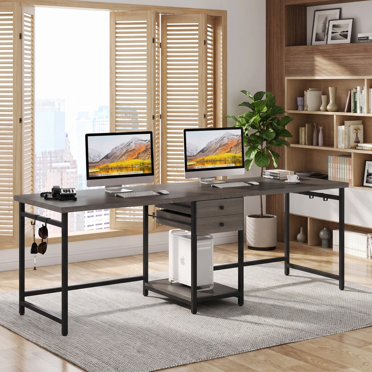 Fnova 79-Inch Extra Long Double Desk for 2 People, Computer Desk with Drawers & Storage Shelves, Home Office Desk Writing Study Table for Home Office, Study Room, Bedroom, Living Room,WM010466_G_US