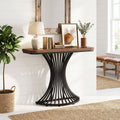 Fnova 39.37-Inch Hourglass Curved Metal Console Table, 1.18-Inch Thick Wood Veneer Top Sofa Table, for Entryway Hallway Living Room Foyer Decor,WM010961_BNB_US