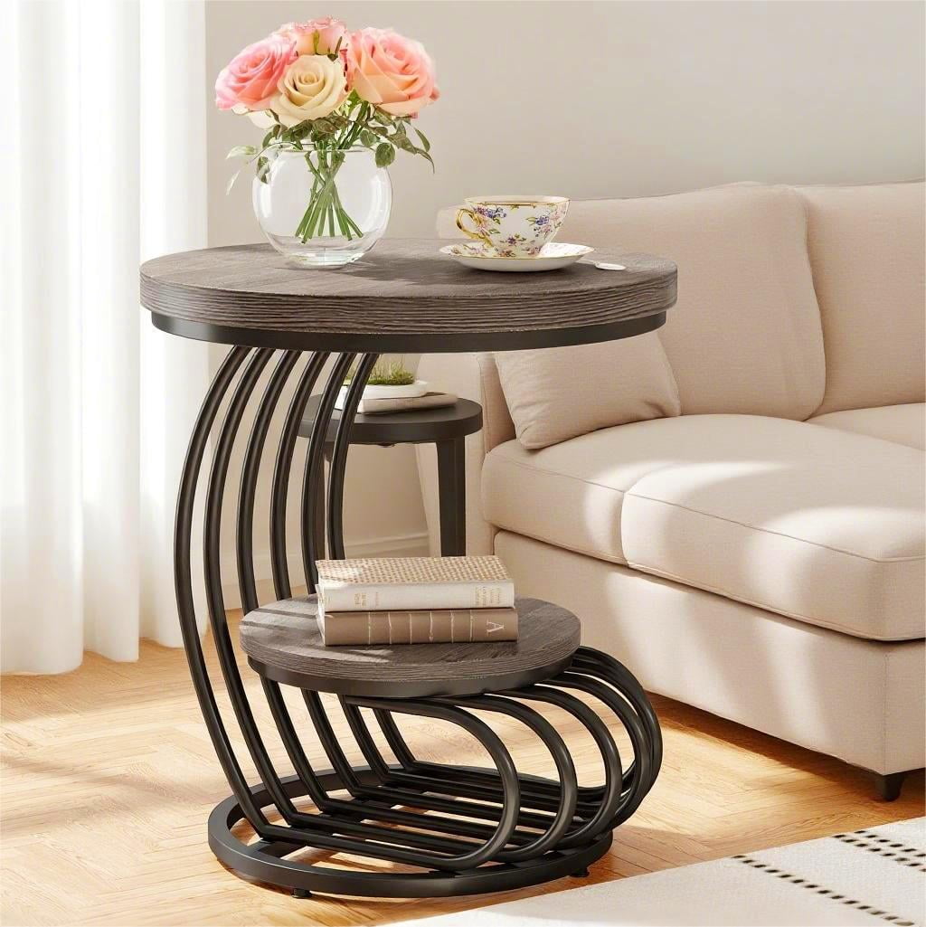 Fnova End Table Modern Wood Narrow Farmhouse Side Tables with Storage Shelf for Living Room, Bedroom, Nightstand,WM010103M_NY0206_US