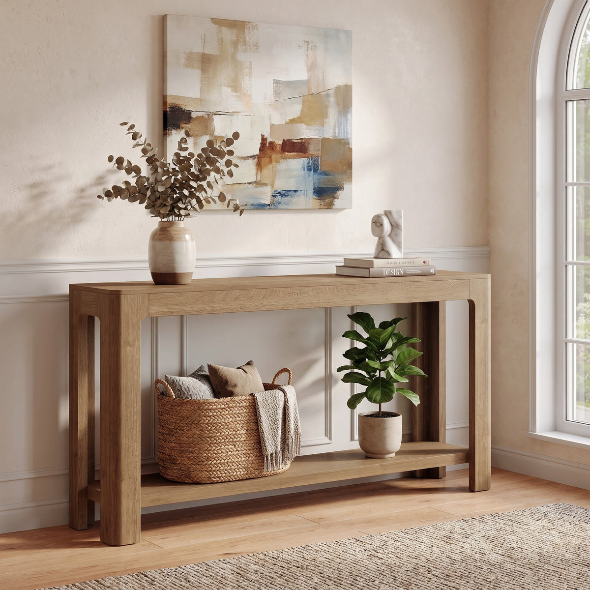 Fnova 63-Inch Farmhouse Console Table, 2-Tier Wood Entryway Table with Storage Shelf, Narrow Sofa Table for Living Room, Hallway, Foyer,WM010330_WO_US