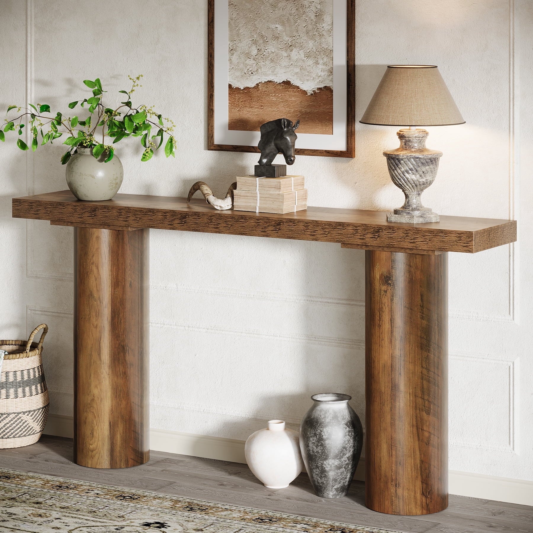 Fnova 63-Inch Farmhouse Entryway Console Table, Modern Wood Narrow Long Sofa Table for Living Room, Hallway, Entrance, Foyer,WM010310_BN_Console