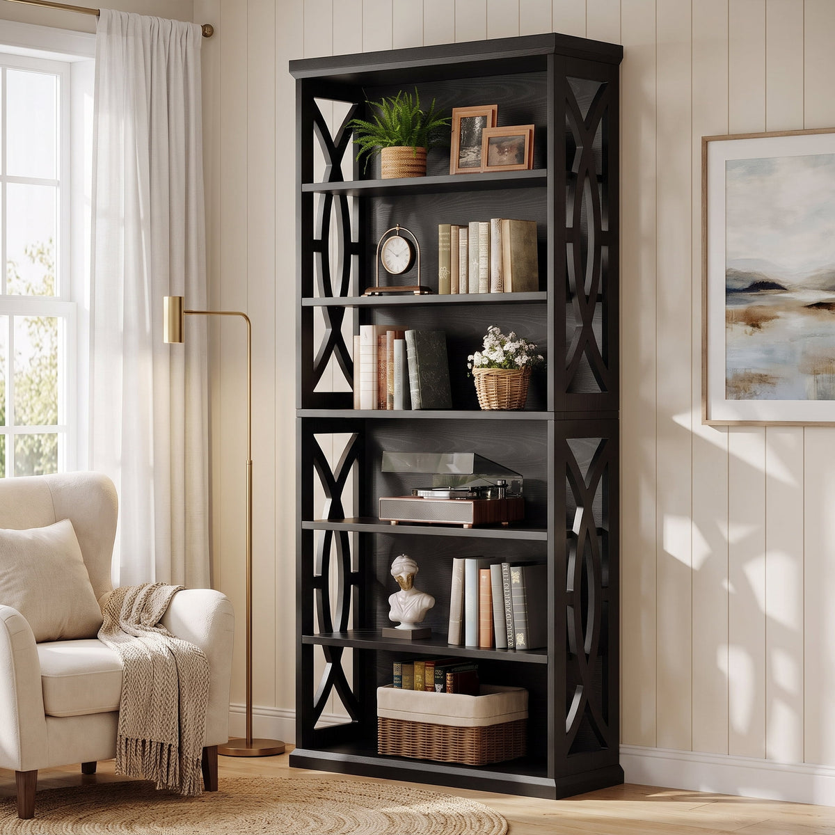 Fnova 71-Inch 6-Tier Tall Storage Shelf Unit, Large Capacity Open Bookcase Display Shelving for Living Room Bedroom Home Office Entryway,WM010560_B_US