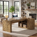 Fnova 71-Inch L-Shaped Executive Desk with Storage Cabinet, Modern Office Desk Writing Desk, Computer Desk for Home Office,WM010429_LBN_US