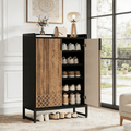 Fnova 5-Tier Farmhouse Cabinet, Side Cabinet with Open Shelf, Shoe Storage with 2 Doors, Steel Legs, Easy Assembly for Entryway, Hallway, Living Room, Bathroom,WM011314_BN_Cabinet