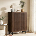 Fnova 6-Tier Farmhouse Cabinet with Adjustable Shelves, Side Cabinet & Shoe Storage, Shutter Doors, Wood & Metal, for Entryway, Hallway, Living Room, Bathroom,Dark Brown