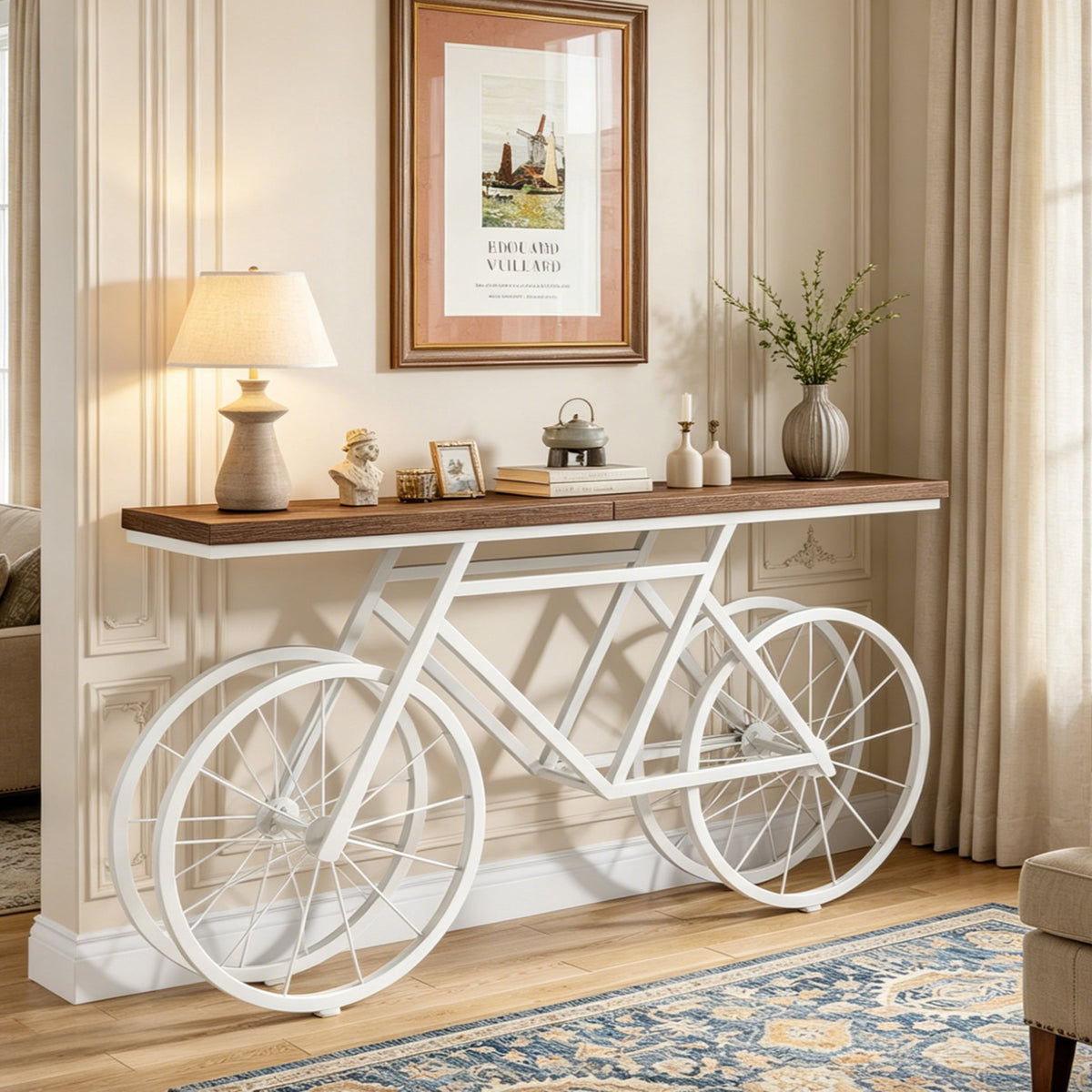 Fnova 70.9-Inch Industrial Console Table, Extra Long Narrow Sofa Table with Bicycle Metal Base, Modern Entryway Table Behind Couch for Living Room, Hallway, Entrance, Foyer,WM010367_BNW_US