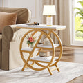 Fnova Side Table with Circular Metal Frame, End Table with 4-Tier Shelves for Living Room, White Gold,WM010107_WG_US