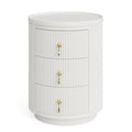 Fnova Round Nightstand with 3 Drawers, Fully Assembled Small End Table, Modern Bedside Table with Storage, White Accent Side Table with Gold Handles for Bedroom & Living Room