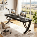 Fnova 78.74" Modern Desk, Wooden Computer Desk Writing Desk with Storage Shelf, Back Baffles & Metal Legs, for Living Room/Kitchen/Home Office, Easy Assembly,Black