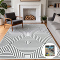Fnova Geometric Maze Pattern Area Rug, 8-Ftx10-Ft Machine Washable Non Slip Rug for Living Room Bedroom Kitchen, Low Pile Indoor Carpet,WM011607_BK8_US