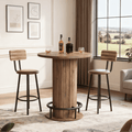 Fnova 39.4" Round Dining Table, Small Circle Kitchen Table with Wood Strip Base and Metal Footrest for Dining Room, Kitchen, Bar, Easy to Assemble,Brown