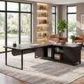 Fnova 70-Inch L-Shaped Executive Desk with Storage Cabinet, Large Corner Office Desk with Privacy Baffle, Modern Computer Desk for Home Office,WM010434_GB_US